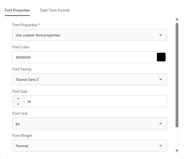 Configure the font properties