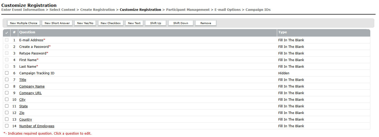 Customize event registration interface
