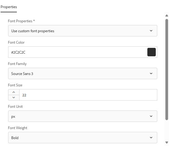 Font properties interface