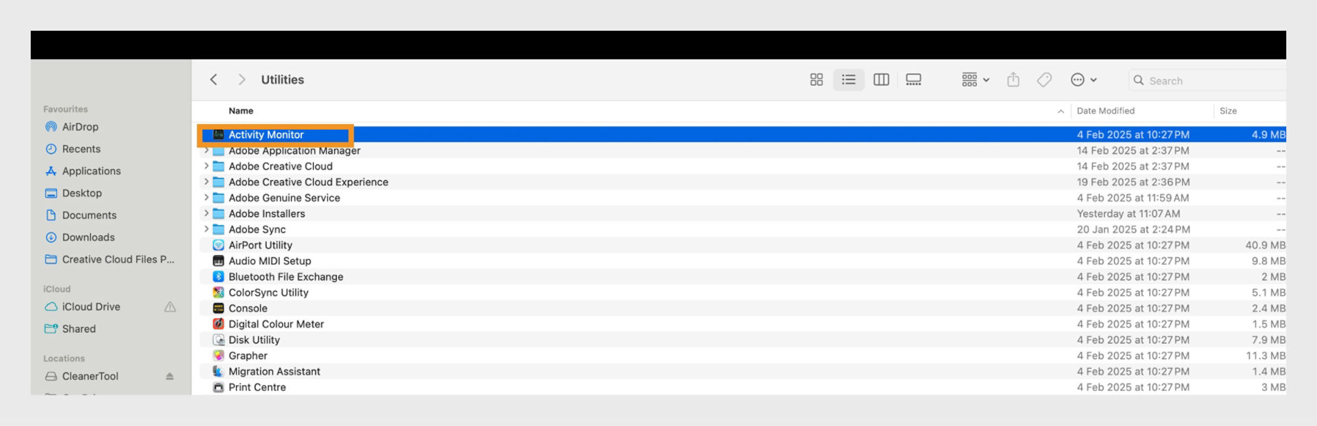 Screenshot of the Activity Monitor application showing a list of running processes, their CPU usage, memory usage, and other system statistics.