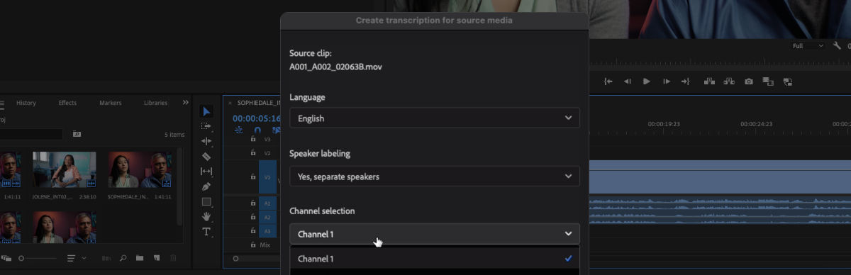 You can choose among different channels and the Mix option according to your need while transcribing your audio file.