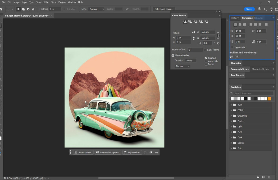 A screenshot of the Adobe Photoshop interface with multiple panels visible to show how to dock and undock panels.