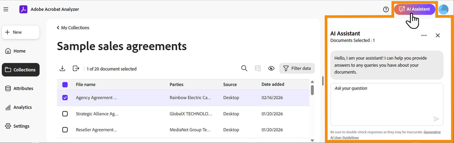 The Documents page with the AI Assistant button highlighted
