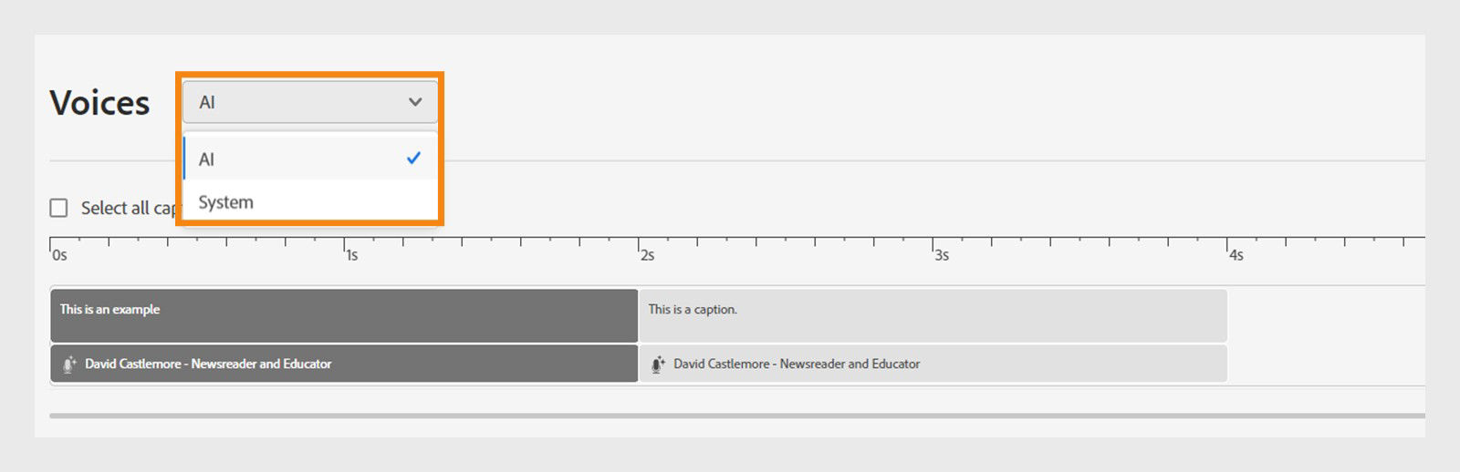 Select either AI or System voices from the drop-down.