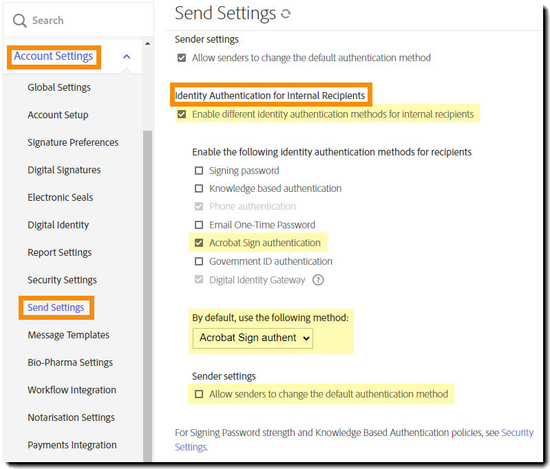 Navigate to the authentication controls