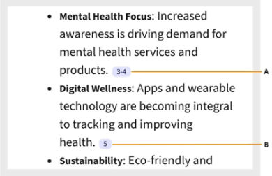 Acrobat PDF Space AI-generated insights shows sections with single and multiple clickable citations.