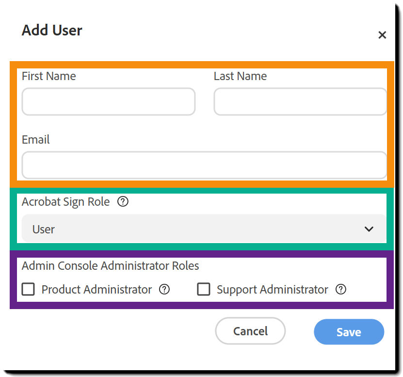 The Add User panel.