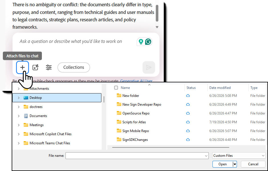 AI Assistant prompt composer with the control for adding files from a computer.