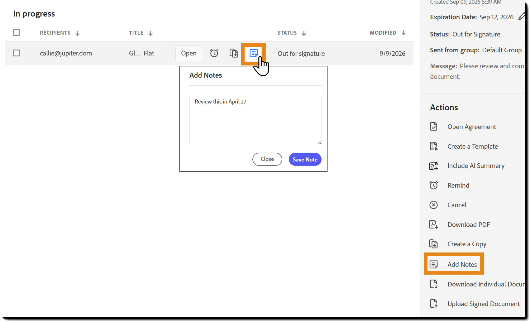 Navigate to the Notes tab