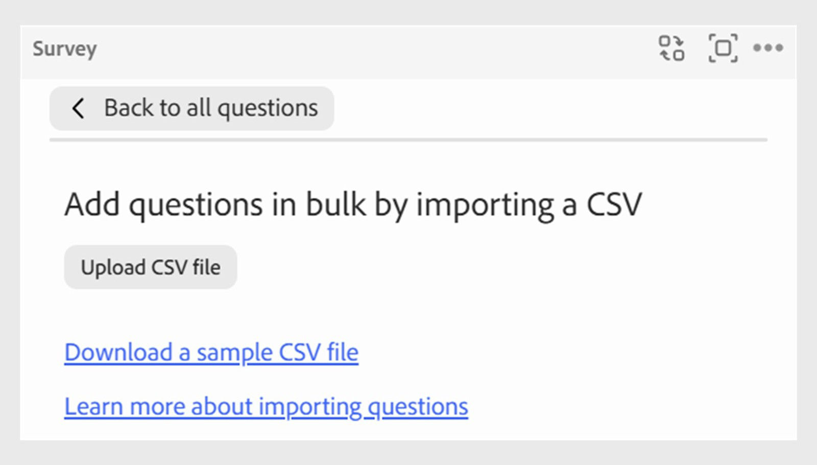 Add questions in bulk showing the options to add the questions through CSV file