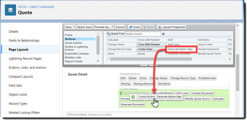 Add the Generate Adobe Sign button to the Quote Details section