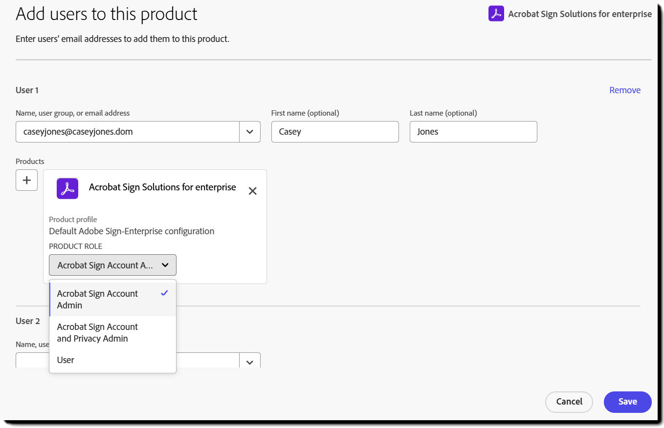 The Add product page with the Acrobat Sign product highlighted.