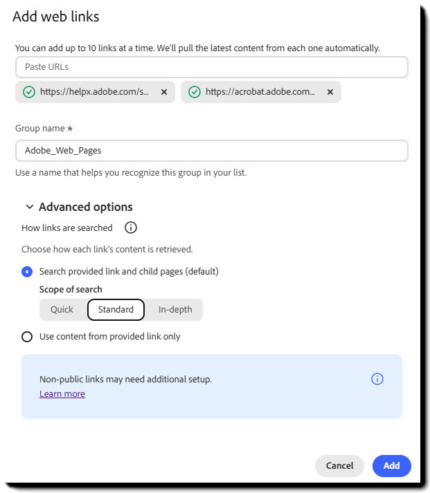 The Web link interface
