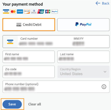 Switch from PayPal to a credit card