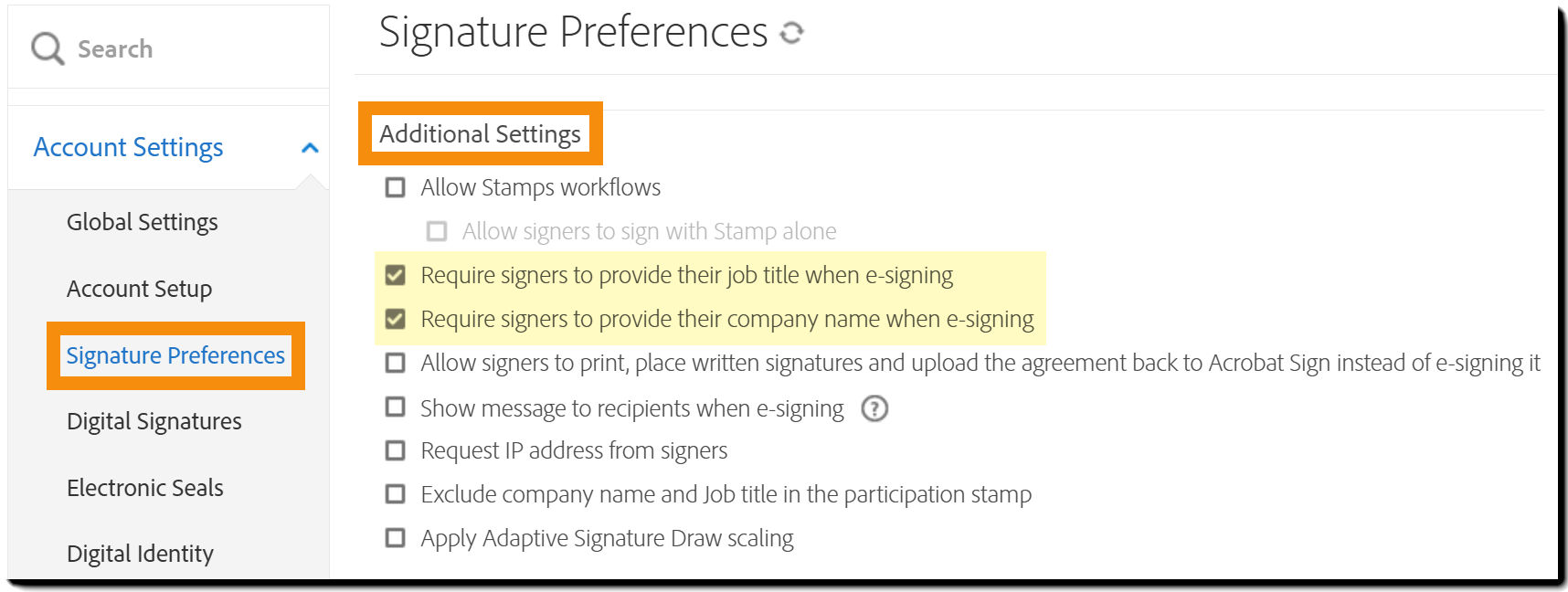 Additional Settings controls that must be enabled for the Title and Company pption to be required.