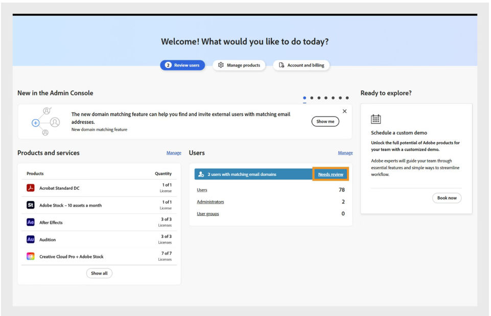 Admin console displays the access requests pending for your review.