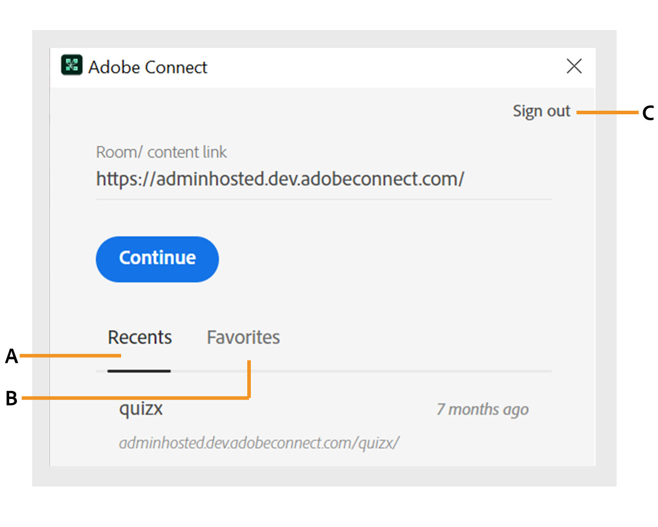 Écran de bienvenue de l’application Adobe Connect