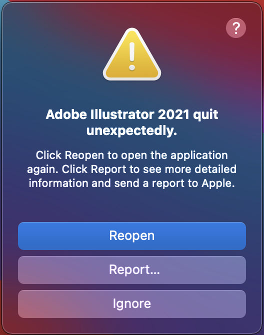 macOS warning on Illustrator crash