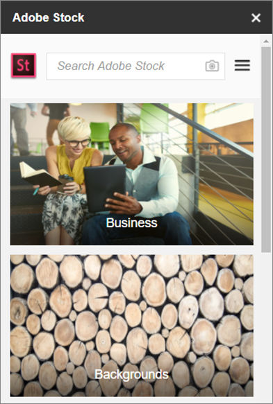 Adobe Stock Add-on panel