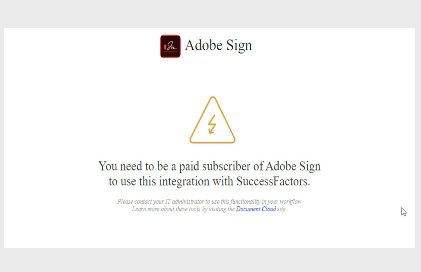 Adobe Sign troubelshooting interface