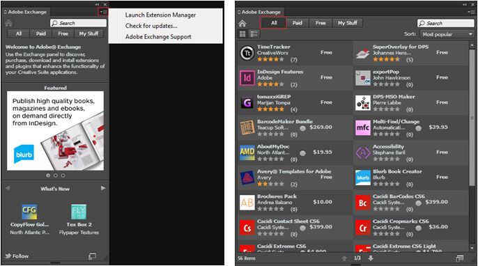 Adobe Exchange panel
