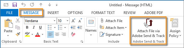 Attach File via Adobe Send & Track button