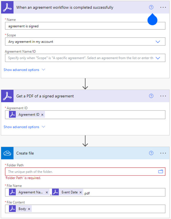 The advanced editing view showing three connectors