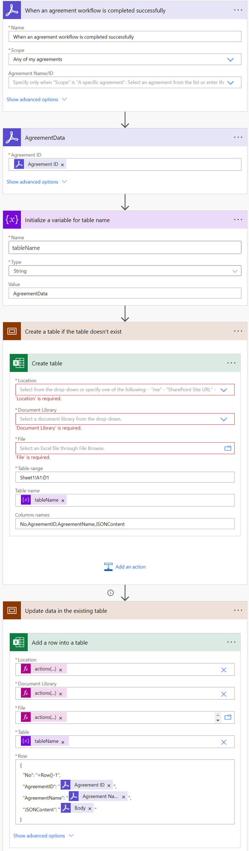 The advanced editing view showing five connectors