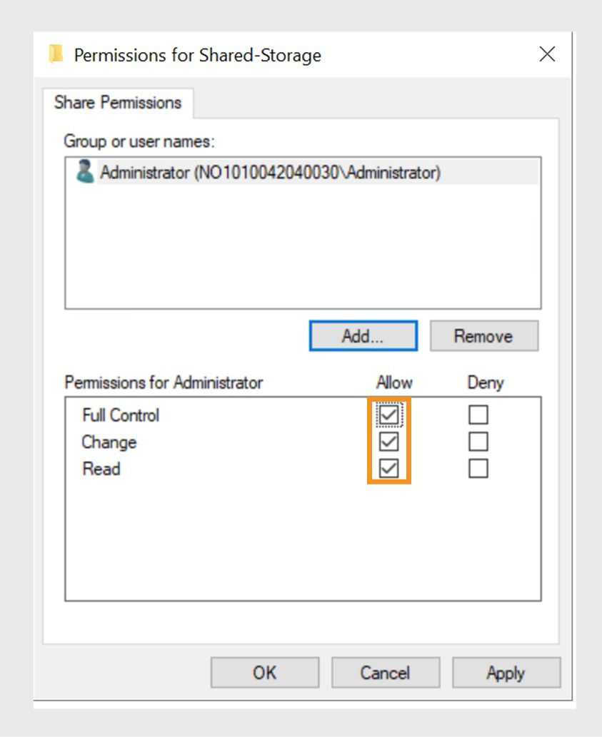 Permissions for Shared storage