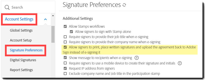 Allow recipients to convert to a written signature type