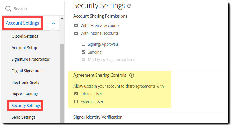 Agreement sharing controls