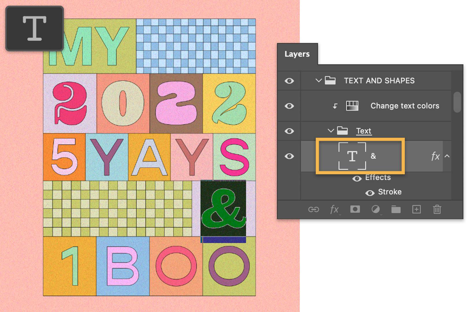 An image of Template 3, showing how to adjust Live Text layers to switch up character styles.