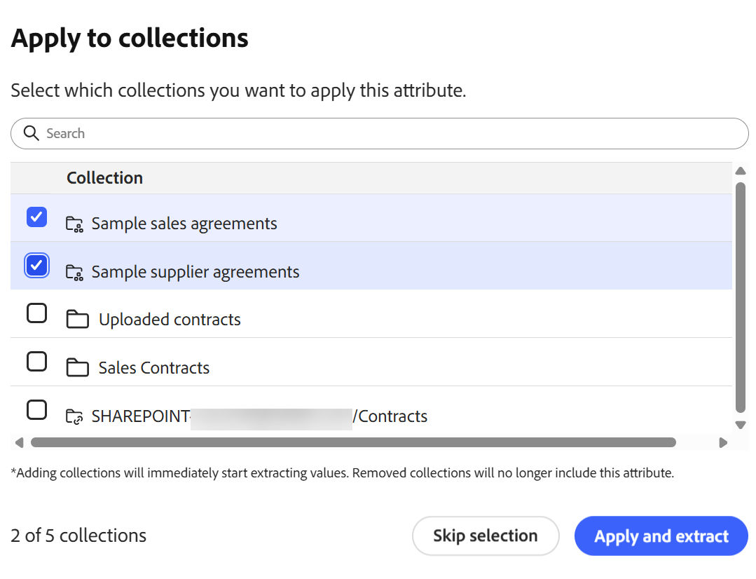 Extract for all confirmation dialog showing that the attribute will be extracted across multiple documents.