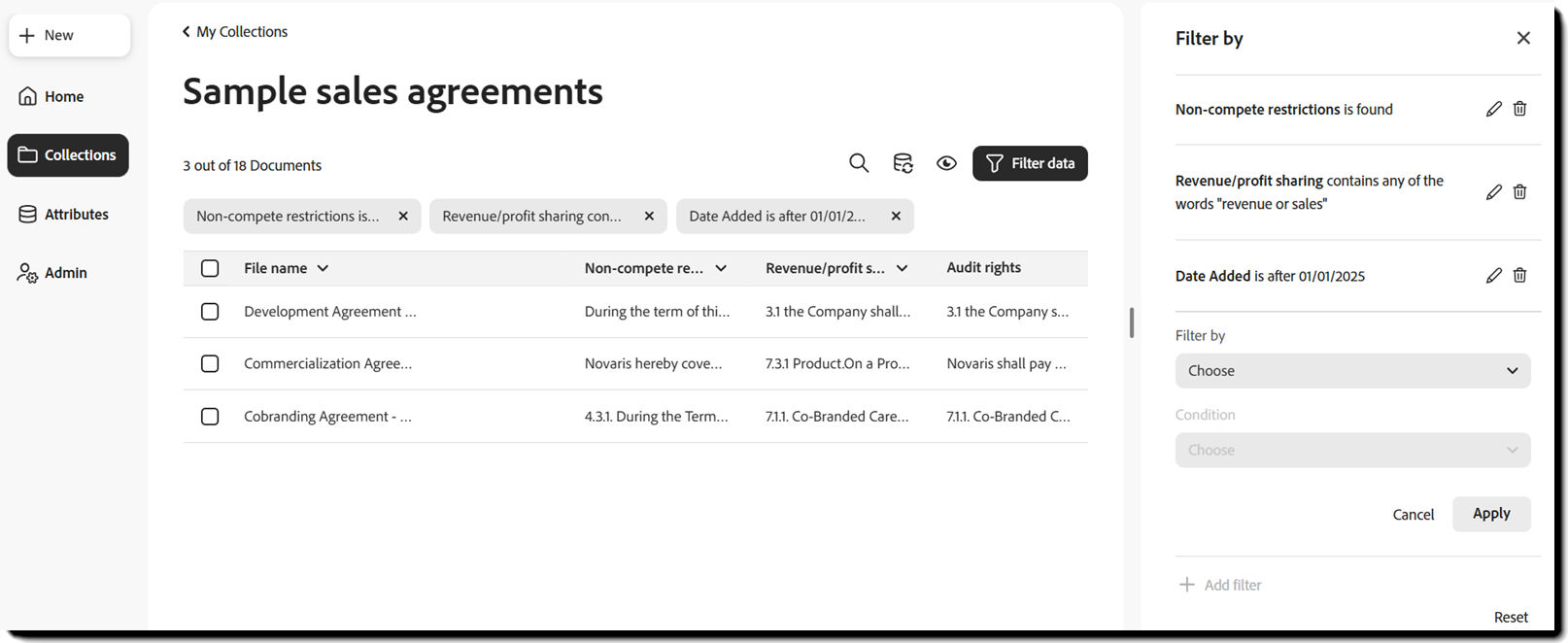 The collection view with the "Filter by" panel exposed