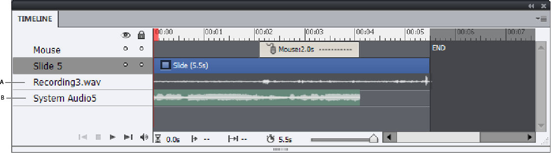 Timeline showing narration and system audio