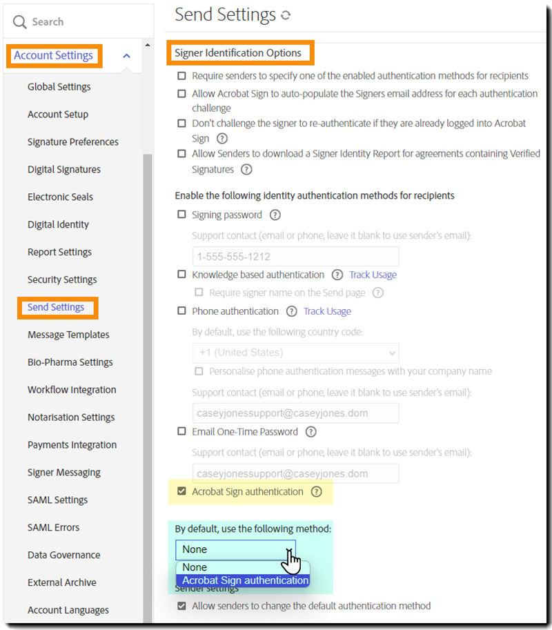 Expanded Acrobat Sign identity authentication controls