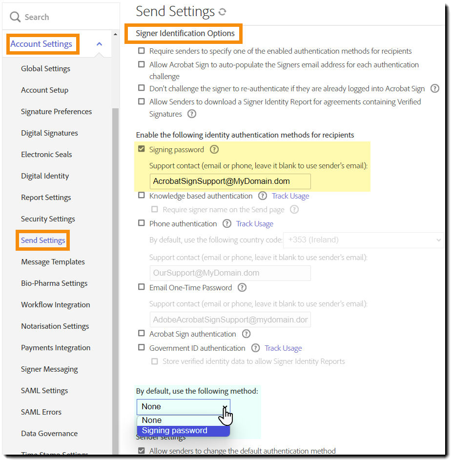 Password identity authentication controls