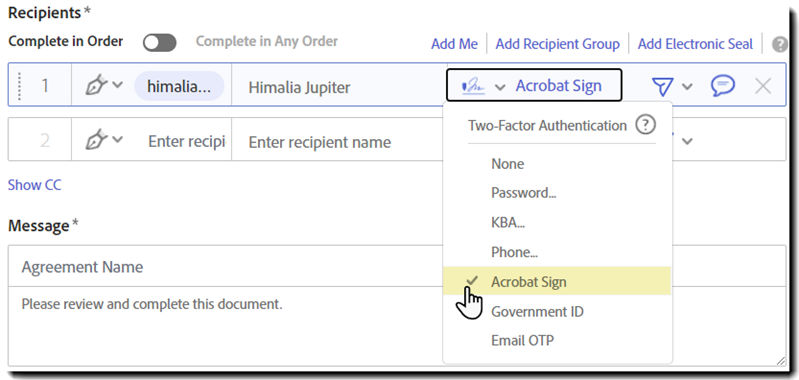 Select the authenticaation method