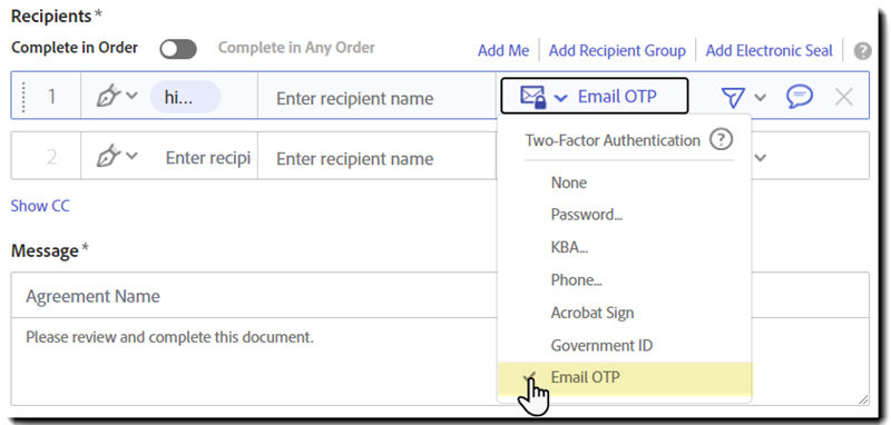 Select the OTPvEm method