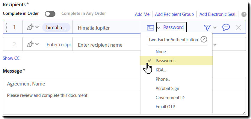 Select the authenticaation method