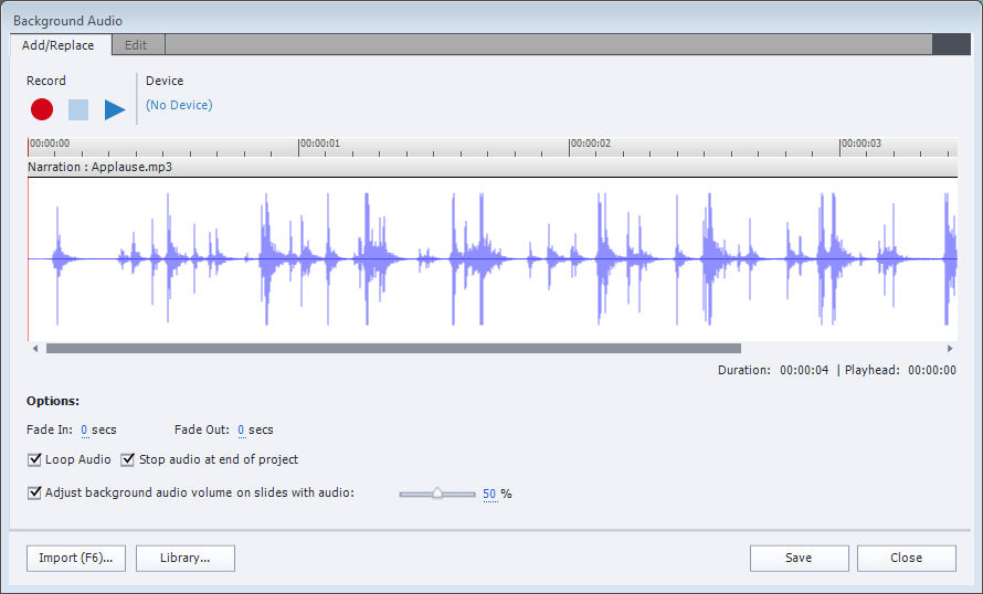 Background audio dialog