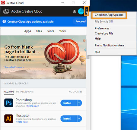 Creative Cloud 앱 업데이트