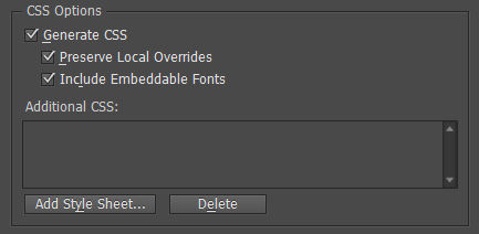 CSS option on the Epub export options dialog box