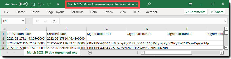 Downloaded CSV