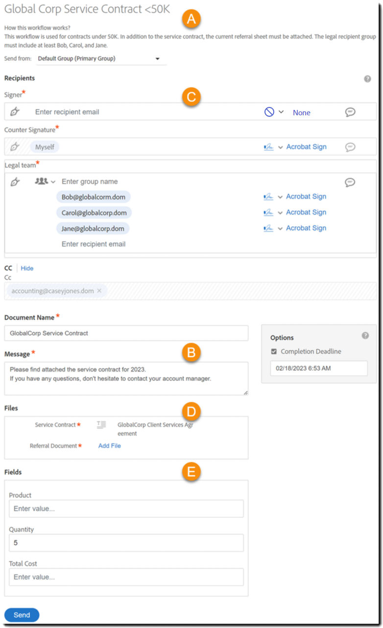 Workflow configured agreement