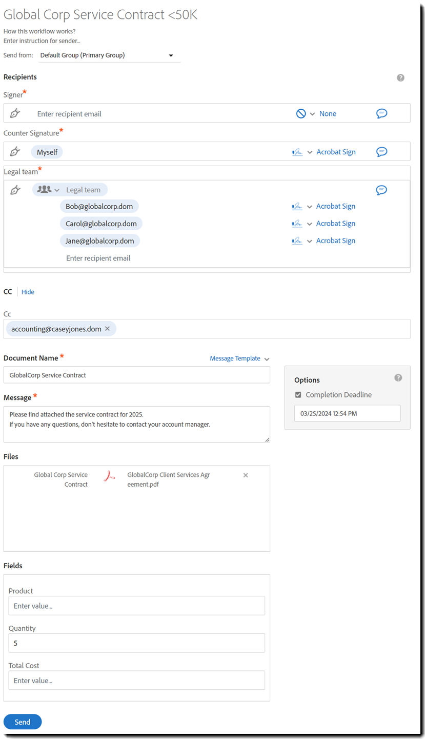 Workflow configured agreement