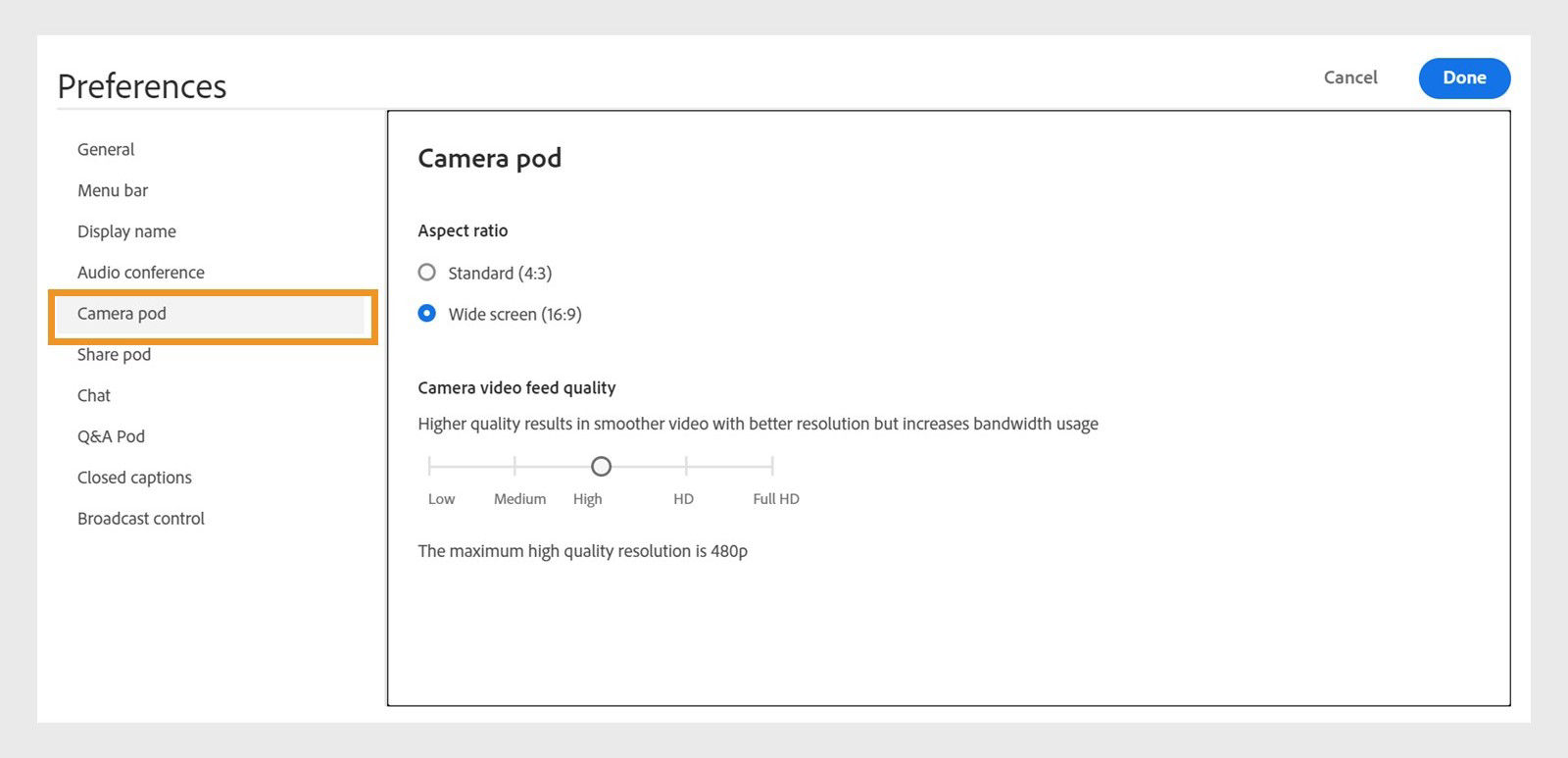 Meeting preference for HD video sharing