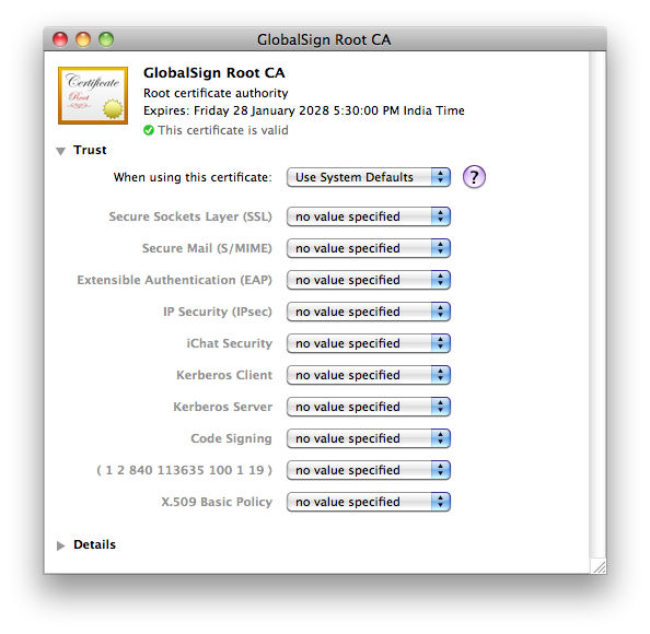 Certificate properties (macOS)