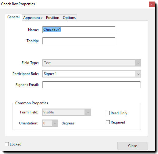 Checkbox field properties