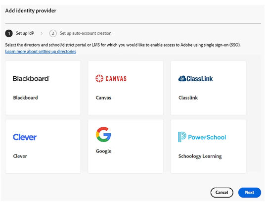 Choose identity provider 